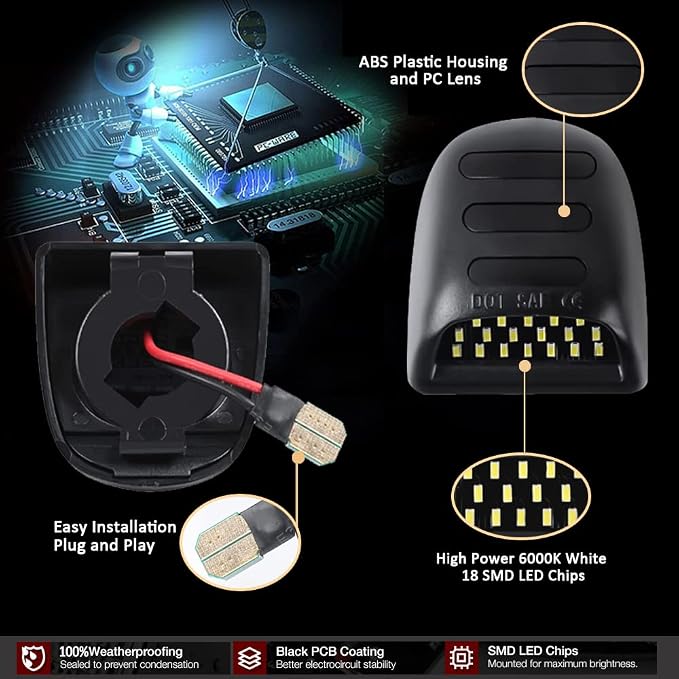 D-Lumina LED License Plate Lights Tag Lamp Red Neon Tube with Socket Wiring Harness for Chevy Silverado GMC Sierra 1500 2500 3500 Suburban Tahoe Cadillac Escalade EXT Yukon XL, 6000K White, Pack of 2