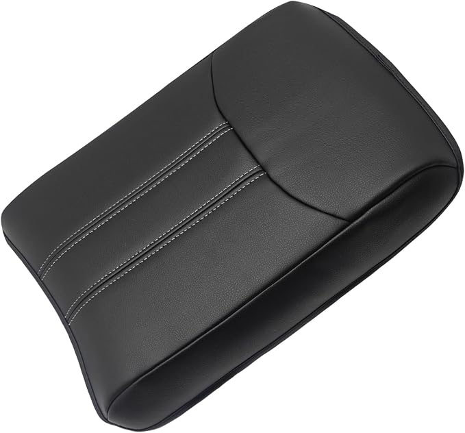 Muslogy Center Console Armrest Cover Fit for Honda Pilot 2023-2026, 2024-2026 Ridgeline/Passport Accessories, Comfort Armrest Pad Console Lid Cushion Vegan Leather Regular Thick(Black/White Trim)