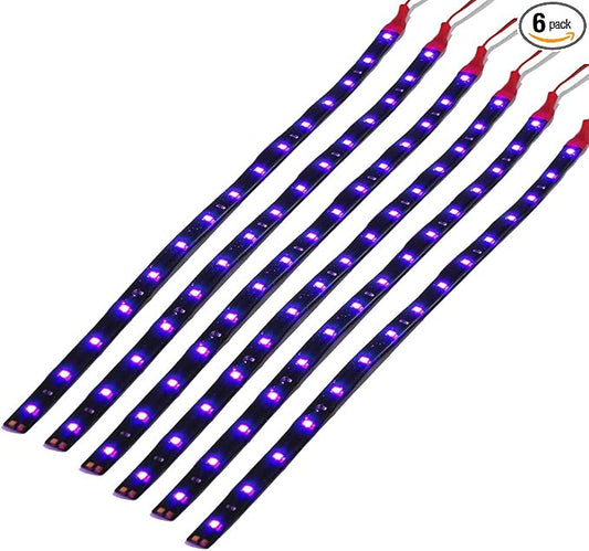 DC 12V Waterproof 1Ft 12 LED Strip Underbody Light with 6 inches Wires for Motor (Purple,Pack of 6)