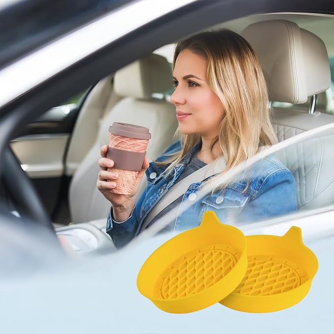 Zpana 4PCS Car Cup Holder Coasters, Silicone Non-Slip Vehicle Cup Recessed Mats, Sift-Proof Automotive Interior Drink Insert Decor Accessories, Universal for SUV, Sedan, Truck (Yellow)