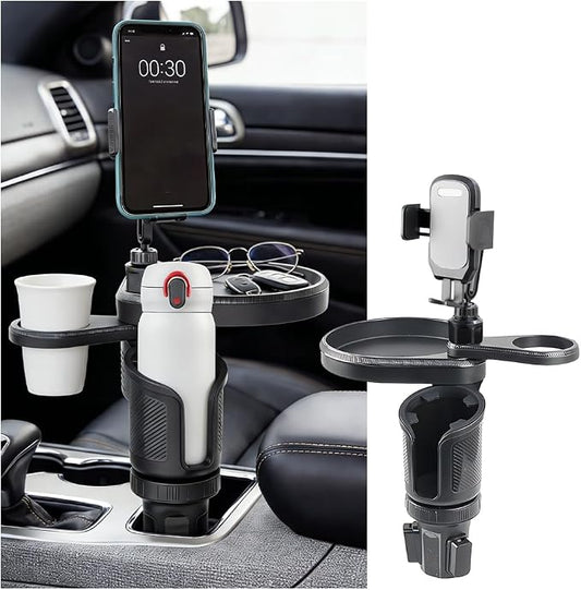 Car Cup Holder Tray, 3 in 1 Multifunctional Vehicle Food Water Bottle Phone Holder Expander Adapter with Adjustable Base, Detachable Auto Interior Food Tray Table, Universal Fit (Gray)