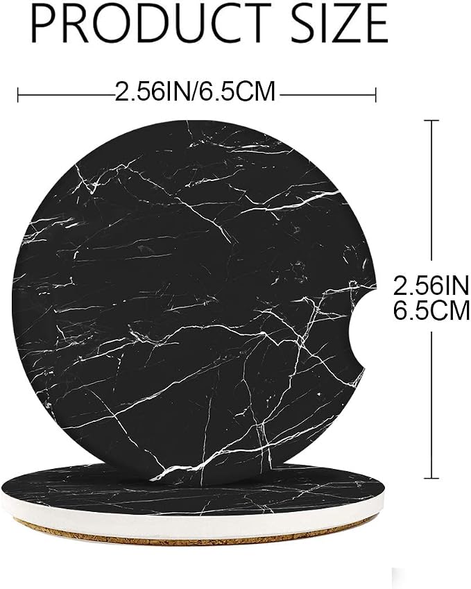 Britimes Absorbent Car Coasters 2 Pack for Cup Holders, 2.56" Ceramic Stone & Non-Scratch Cork Base Drink Coasters Crackle Marble
