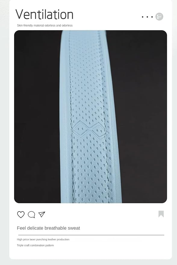 Universal Light Blue Steering Wheel Cover - Premium Perforated Leatherette & Odorless Rubber Inner Grip for Non-Slip Control and Cool Style, Easy Install for Most Cars