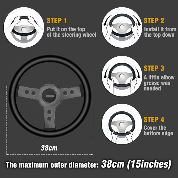 Elastic Stretch Steering Wheel Cover, Warm in Winter and Cool in Summer, Universal 15 inch Microfiber Breathable Ice Silk Anti Slip Car Interior Accessories, Odorless, Easy Carry, Black