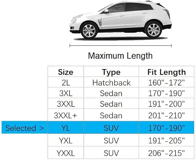 Car Cover Fit for 170-190 inches Length SUV Waterproof All Weather Outdoor Full Cover Rain Sun UV Protection Driver Side Door Zipper Dirtproof, Scratch Resistant, Breathable, Dustproof