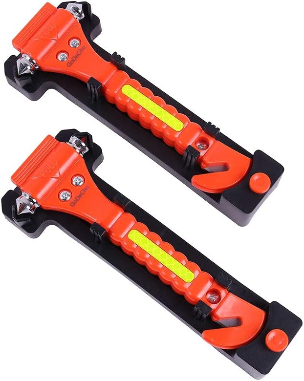 2PCS Car Safety Hammer Emergency with Seat Belt Cutter and Vehicle Window Glass Breaker | for Escape Tool with Reflective Tape