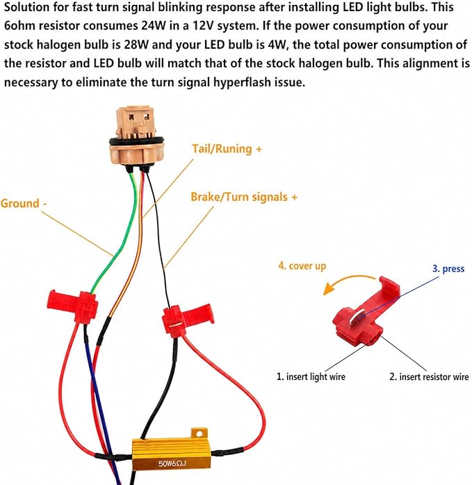 Aaron 4Pcs 50W 6ohm Load Resistors - Fix LED Bulb Fast Hyper Flash Turn Signal Blink Error Code (Resistors get very hot during working)