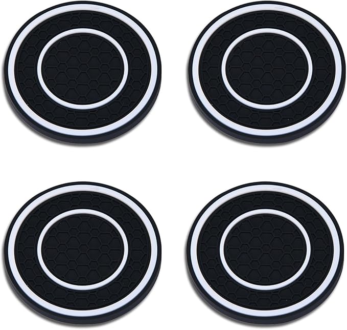 4 Pack Car Coasters for Cup Holder, 2.75 Inch Universal Auto Waterproof Coasters Silicon Insulation Cup Mats,No-Slip Anti Dust Insert Coaster for Woman Man, Suit for Vehicle Interior (Black/White)