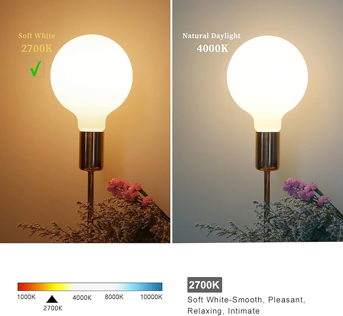 2 Pack G40 Globe LED Light Bulbs, 5.5W Dimmable 50 Watt Equivalent LED Edison Bulbs, Warm White 2700K, 600LM, E26 Base, Milky LED Filament Bulbs for Bathroom Bedroom Living Room