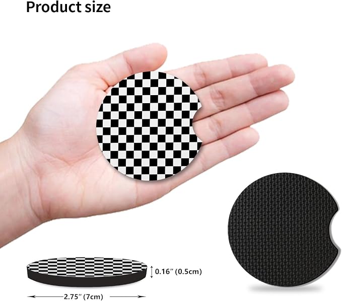 Cute Car Coasters for Cup Holders, 2 Pack Absorbent Universal Neoprene Car Coasters with Finger Slot, Auto Accessories for Women & Men,2.56"(Black/White)