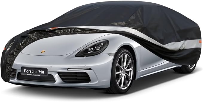10 Layers Car Cover Custom Fit for Porsche 718, Boxster, Cayman(1996-2026), Waterproof All Weather for Automobiles, Outdoor Full Cover Sun Dust Rain Protection with Cotton. Black