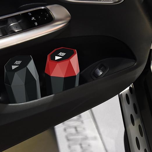 Car Trash Can with Lid，Mini Diamond Design Automatic Portable Trash Can，Used in Car Home, Office, Kitchen, Bedroom (2, Red)