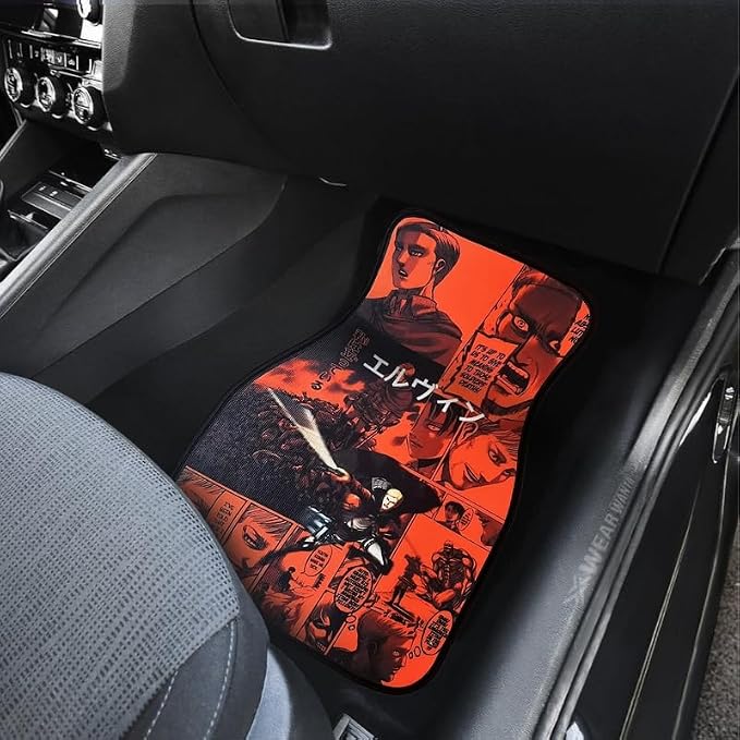 Anime Car Carpet Mat Set of 2 Front Design Automotive Accessories Interior All Weather Floor Mats Decor with Non Slip Black Anti Skid Backing (AkatXRedttan)