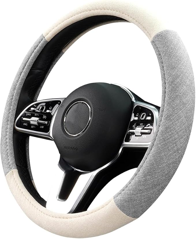 Car Steering Wheel Cover, Breathable Comfort Grip Vehicle Steering Wheel Wrap with Inner Ring, Automotive Interior Protective Accessories, Universal Fit (Grey)
