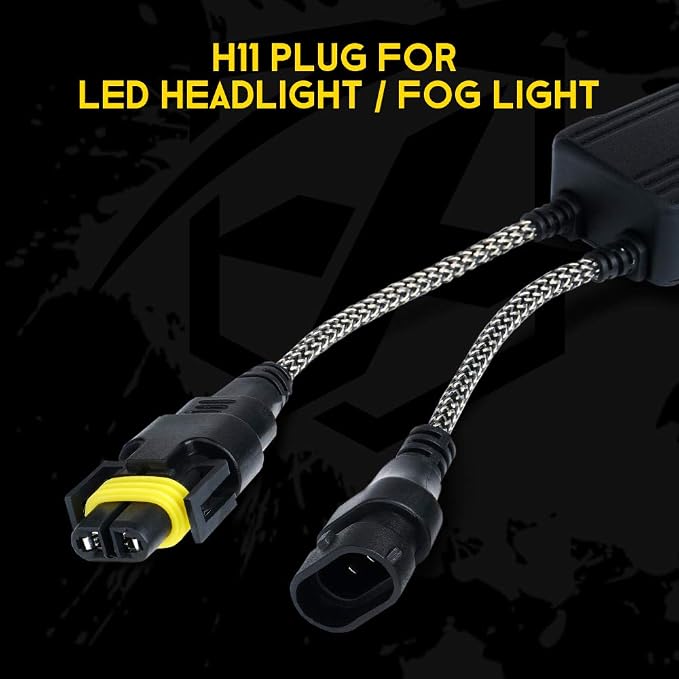 H8/H9/H11 LED Canbus Decoder Anti Flicker Error Free for Headlight Bulbs | Premium Nylon Braided Cable, Heat-Resistant, Plug N Play, Pack of 2