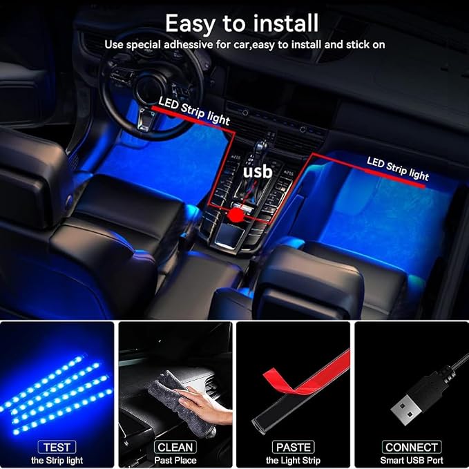 Car LED Interior Lights,Interior RGB Lights,8 Colors Car Atmosphere Lights,Car LED Strip Light with,Sync Music,5V USB Car Led Lights.