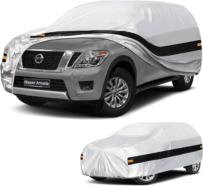 10 Layers SUV Car Cover Custom Fit for Nissan Armada (2003-2026), Waterproof All Weather for Automobiles, Outdoor Full Cover Sun Dust Rain Protection with Cotton. Silver