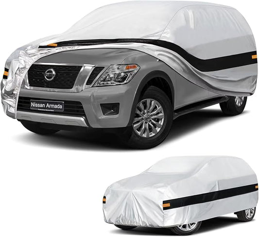 10 Layers SUV Car Cover Custom Fit for Nissan Armada (2003-2026), Waterproof All Weather for Automobiles, Outdoor Full Cover Sun Dust Rain Protection with Cotton. Silver