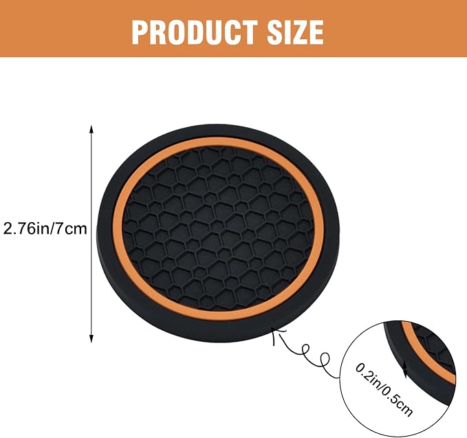 4PCS Car Cup Holder Coasters, 2.75 Inch Non-Slip Insert Water Bottle Holder Pads, Dustproof Automotive Interior Accessories Mat, Universal for Vehicles, Trucks, RVs and More (Orange)