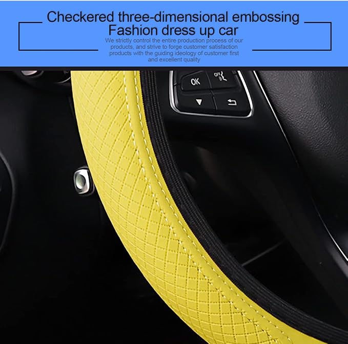 LoyaForba Leather Car Steering Wheel Cover, Elastic Breathable Anti-Slip Steering Wheel Protector, Car Interior Accessories for Men Women, Universal 15 Inch for Most Cars (Yellow)