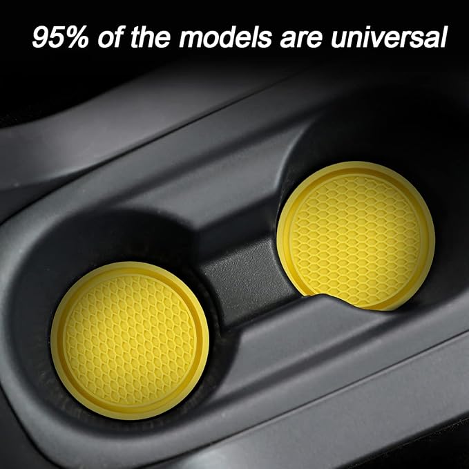 4 Pack Cup Holder Coaster, 2.75 Inch Diameter Non-Slip Universal Insert, Durable Car Accessory for Most Interiors, Suitable for Women and Men (Yellow)