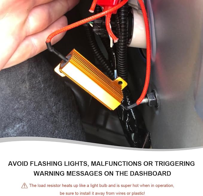 2PCS 50W 6Ohm LED Load Resistors, Automotive LED Turn Signal Resistor Flasher Adaptor with Wire Clips, Vehicle Replacement Resistors for Fixing Hyper Flash Warning Cancellor (Golden)