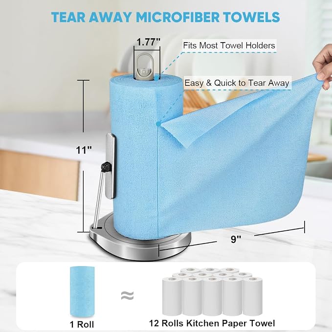 AIDEA Microfiber Cleaning Cloth, Shop Towels 330 Sheets 6 Roll, Microfiber Towels for Cars, Blue Shop Rags Washable, Cleaning Rags Reusable Paper Towels for Automotive, Workshops, House,11×9"