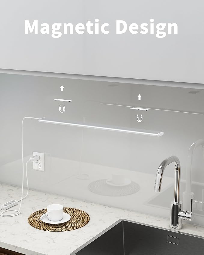 ASOKO Under Cabinet LED Light Strip 16" Dimmable Kitchen Lamp | ASOKO 16" Under Cabinet LED Light, Dimmable 6000K Plug in Closet Counter Light with Memory, Kitchen Desk