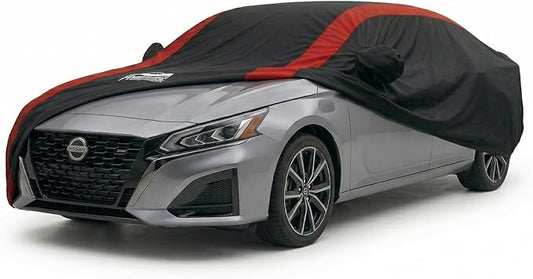 Altima Car Cover Waterproof All Weather with Red Strip Design, Custom Fit for Nissan Altima 2002–2025, Altima Accessory with Door Zipper & Windproof Straps