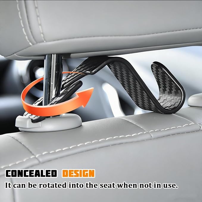 4PCS Car Seat Headrest Hook, Automotive Back Seat Storage Holder Hanger, Vehicle Interior Backseat Organizer Hanging Hook for Purse Handbag Grocery Bags, Universal Fit (Red)