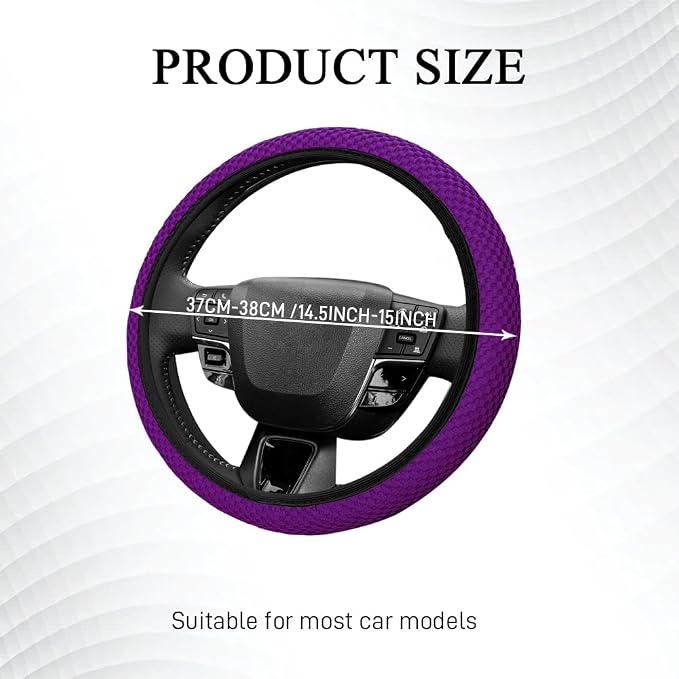 Elastic Stretch Steering Wheel Cover, Steering Wheel Protector, 15 Inch Anti-Slip Breathable Microfiber Ice Silk Protection, Easy Carry, Warm in Winter & Cool in Summer for Cars (Violet)