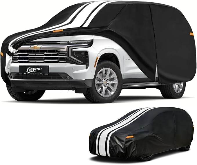 Kayme Heavy Duty Car Cover Custom Fit for Chevrolet Tahoe (2000-2026), Outdoor Full Exterior Cover with Tape and Towel, Rain Snow Sun UV Protection.