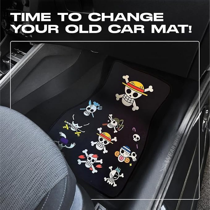 Anime Car Carpet Mat Set of 2 Front, Black Op Design Automotive Accessories Interior All Weather Floor Mats Decor with Non Slip Black Anti Skid Backing