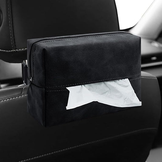 BDZMC Car Tissue Holder, Rectangular Tissues Box Cover, Back Seat Tissue Dispenser for Tissues, Car Napkin Holder with Elastic Band, Fits for Storage & Organizer (Black)