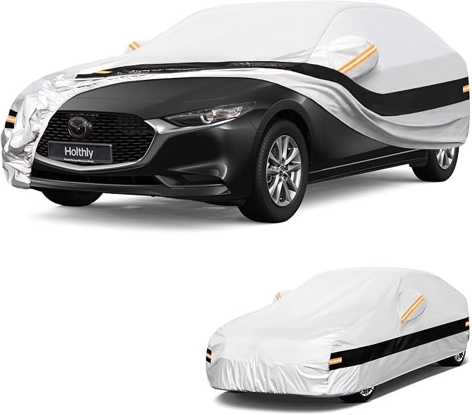 10 Layers Car Cover Custom Fit for Mazda 3 Sedan (2006-2026), Waterproof All Weather for Automobiles, Outdoor Full Cover Sun Dust Rain Protection with Cotton. Silver