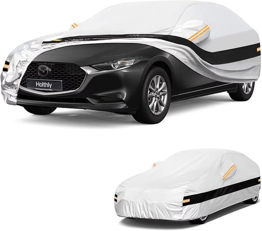 10 Layers Car Cover Custom Fit for Mazda 3 Sedan (2006-2026), Waterproof All Weather for Automobiles, Outdoor Full Cover Sun Dust Rain Protection with Cotton. Silver