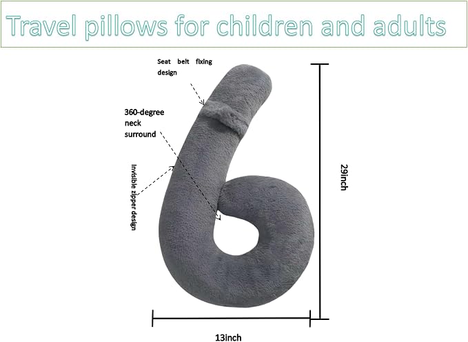 Car Travel Pillow, car Pillow for Kids and Adults, Ergonomic Travel Pillow Providing Neck and Body Support, a Sleep aid, Children's Travel Pillow - Gray