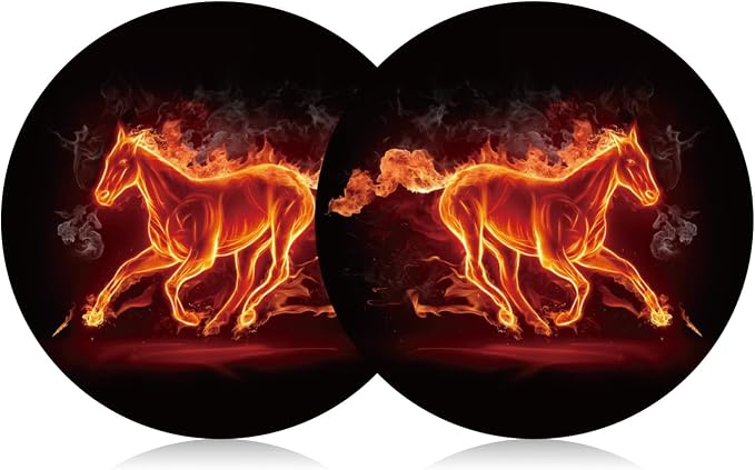 Car Cup Holder Coaster 2PCS Cool Fire Horse Car Coasters Car Cup Holder Insert Coasters Mats