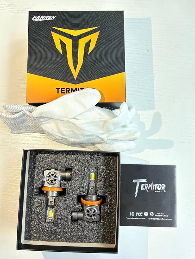 Termitor Latest H11/H9 Bulbs, 90,000LM Super Brighter, 6500K Cool White, 1:1 Mini Halogen Size H11 Driving Fog Lights with Cooling Fan, Plug and Play, Pack of 2