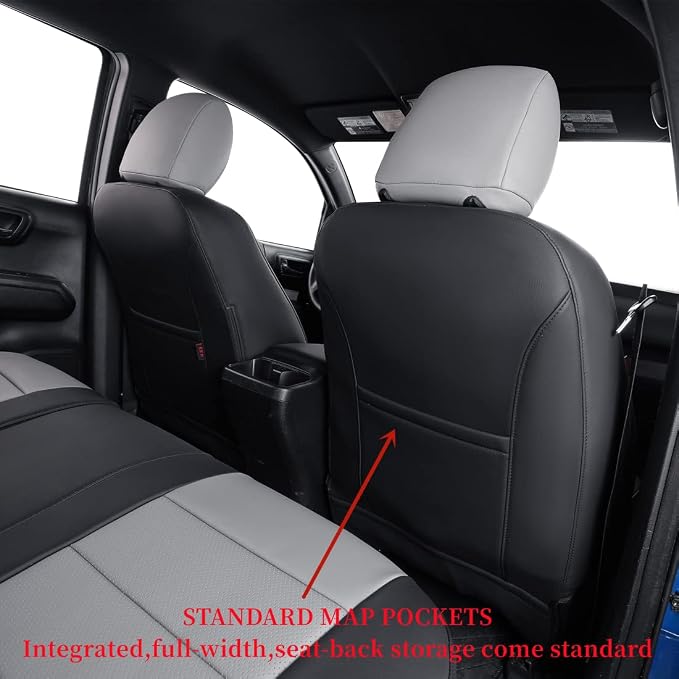 coverdream Custom Front Seat Covers Compatible with Select Toyota Tacoma Double Cab 2016 2017 2018 2019 2020 2021 2022 2023 Models - Leatherette (Black/Gray,Full Set)