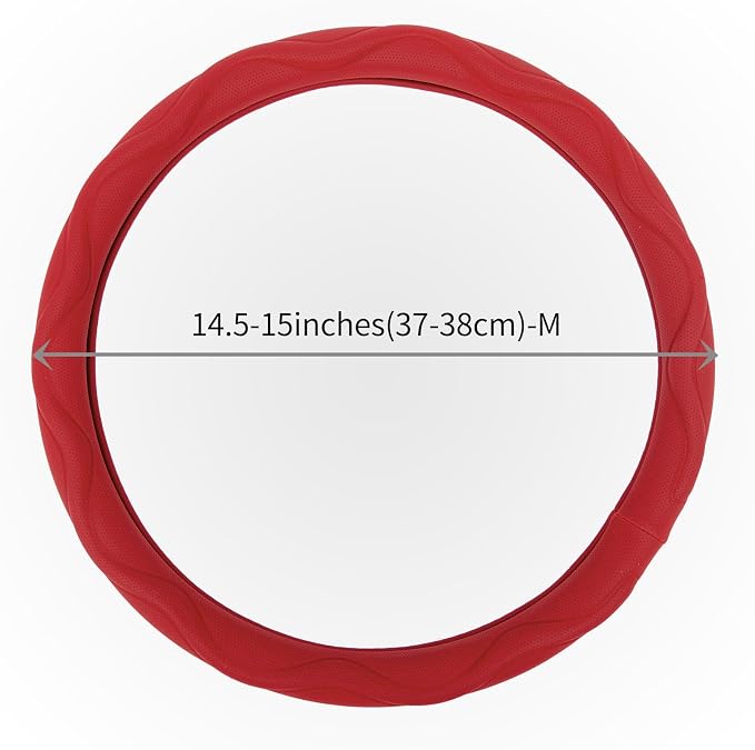 Steering Wheel Cover with Anti-Slip Leather Grip Compatible with Ford, Toyota, Honda, Nissan, and Chevrolet Vehicles for 14.5-15.35 inch Round Steering Wheels Universal Car Accessories