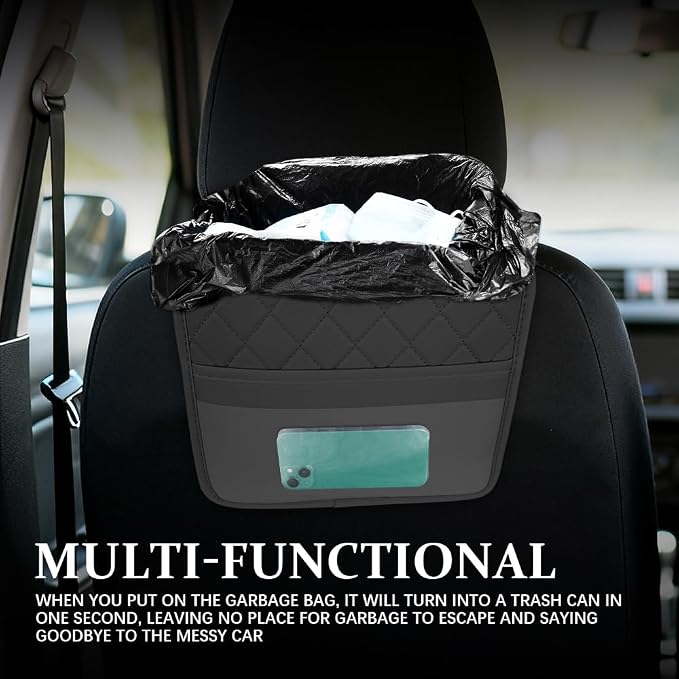 Car Seat Back Organizer, Car Organizers and Storage, PU Leather Vehicle Backseat Hanging Storage Pocket, Multipurpose Auto Organizer Hanging Universal for Most Vehicles (Black)