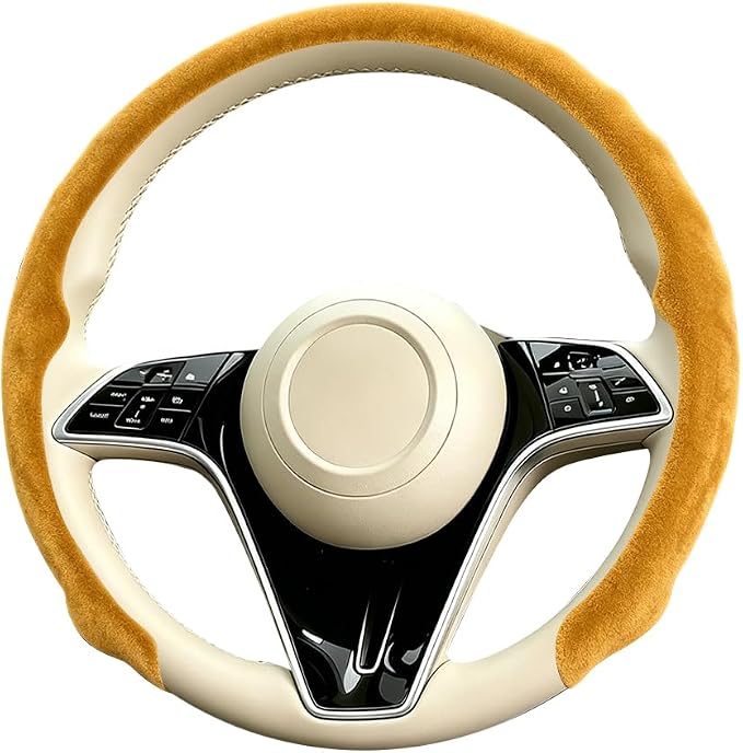 Mandark Car Steering Wheel Cover, Suede Sport Vehicle Steer Wheel Protector Fitting 15 Inch, Non-Slip Comfortable Automotive Interior Decoration Accessories, Universal Fit (Yellow)