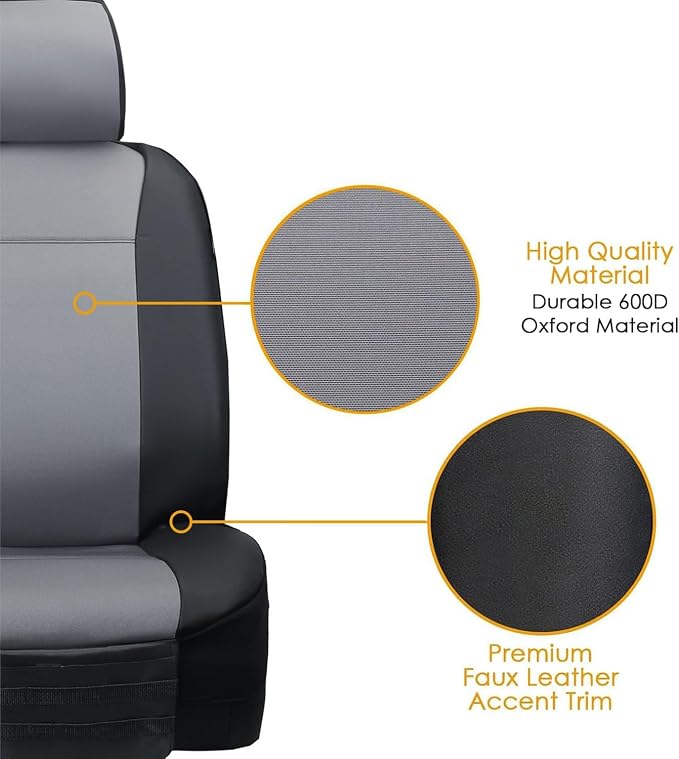 LPI Truck Heavy Duty Car Seat Covers for Front Seats; Fits Sedans and SUVs, Includes Front and Rear Storage Pockets, Built-in Molle Style Organizer; Semi-Custom Fit; Black/Grey, 2pcs
