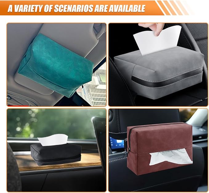 BDZMC Car Tissue Holder, Rectangular Tissues Box Cover, Back Seat Tissue Dispenser for Tissues, Car Napkin Holder with Elastic Band, Fits for Storage & Organizer (Grey)