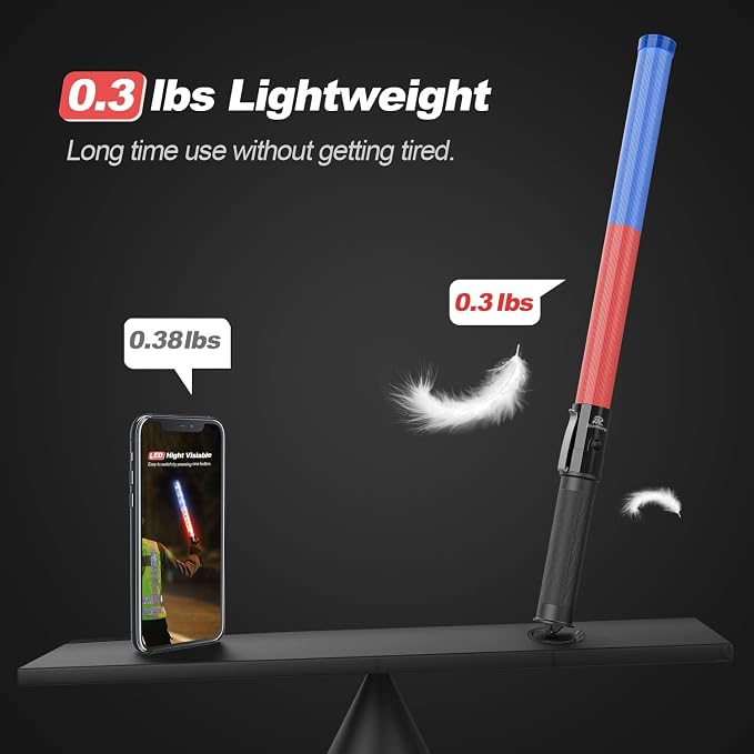 RoadHero 2 Pack 21 Inch Traffic Wand, Red and Blue | 3 Flashing Modes, Side Clip, Water-resistant IPX-4 rated, Lightweight, Using 2 C-Size Batteries (Not Included)