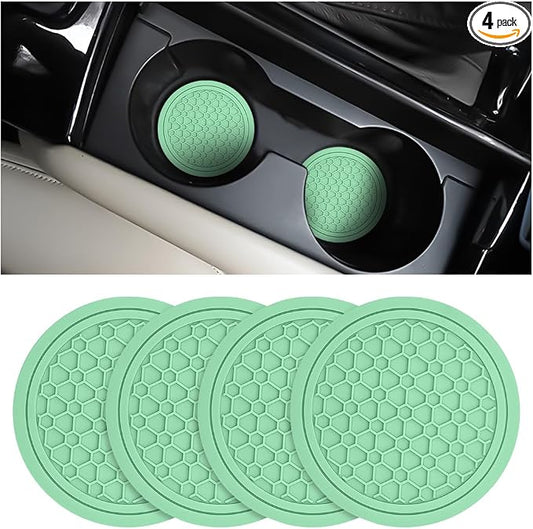 Mandark 4PCS Car Cup Holder Coasters, 2.75 Inch Non-Slip Insert Water Bottle Holder Pads, Dustproof Automotive Interior Accessories Mat, Universal for Vehicles, Trucks, RVs and More (Light Green)
