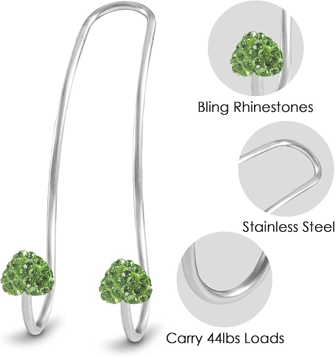 Guoord 【2026 Upgraded】 Auto Hooks Decorations, 2 Pcs Bling Heart-Shaped Purse Hook Hangers, Auto Hooks Car Hangers and Durable Backseat Holder, Storage Universal for SUV Truck Vehicle（Green）
