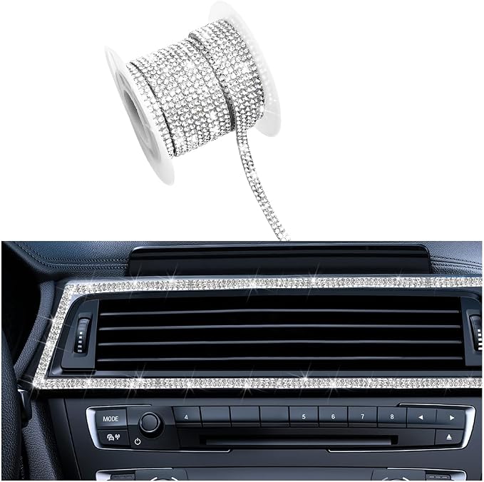 BELOMI Bling Car Trim Self Adhesive Strip, 16.4Ft Crystal Rhinestone Vehicle Dashboard Line Molding Stickers, Diamond Auto Interior Exterior Decor Accessories for Women Girls, Universal Fit（White）