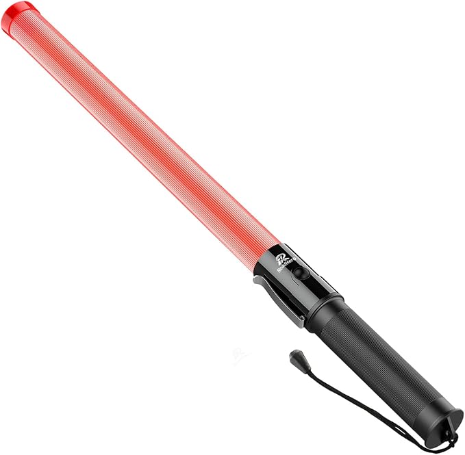 RoadHero 1 Pack Traffic Wand, 21 Inch Led Traffic Control Baton, Safety Light Wands with 2 Flashing Modes, Air Marshaling Signal Wand with Side Clip for Airport, Parking, Car Directing